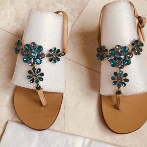 Italian leather Sandals with Vibrant Blue Embellishments . Size 39.